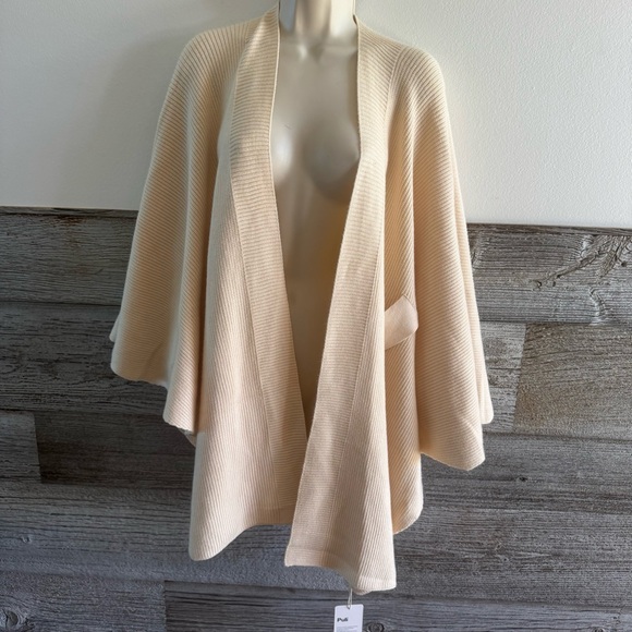 Puli Rib Knit Tie-Front Wrap – NWT Cream Shawl Cardigan Poncho Cape Sweater (P1) - Picture 4 of 8